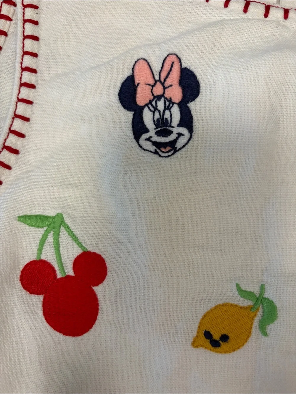 Old Navy White Tank Top with Minnie Mouse & Fruit Embroidery